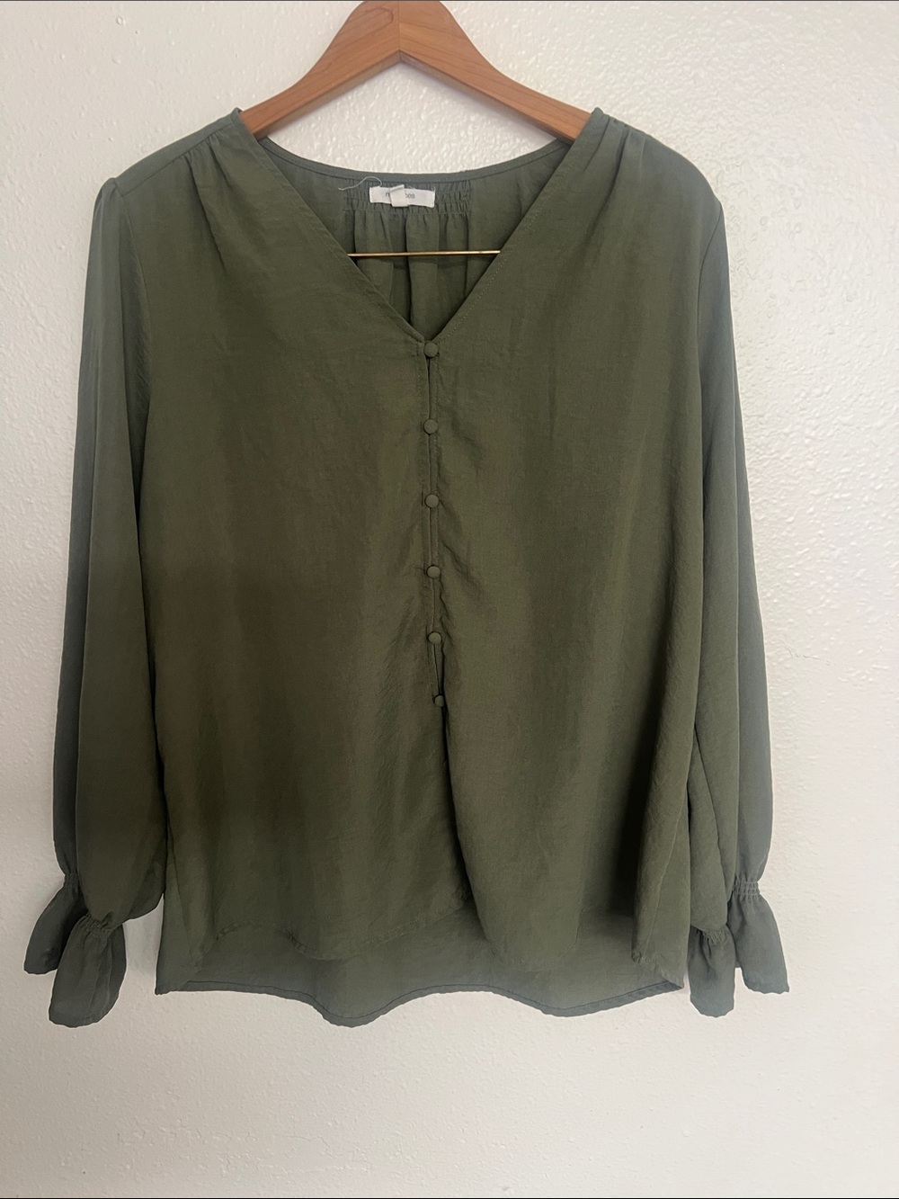 Maurices Olive V-Neck Covered Button Blouse